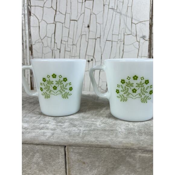 Pyrex Summer Impressions Green Milk Glass Set With 2 Coffee Cups And Creamer - Picture 5 of 12